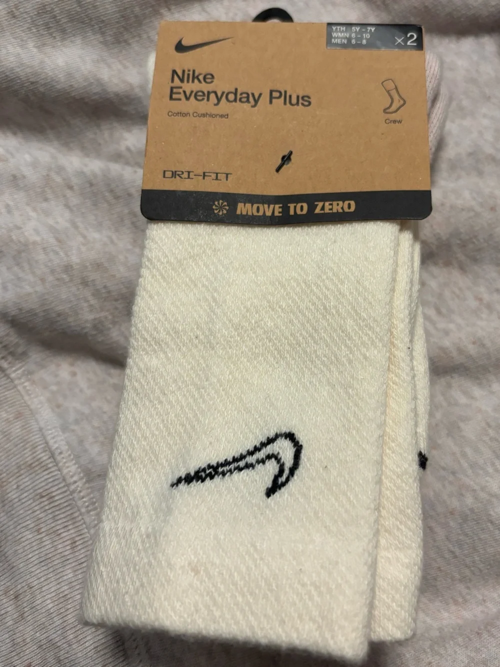 Nike Crew Socks in Off-White with Pink Accent